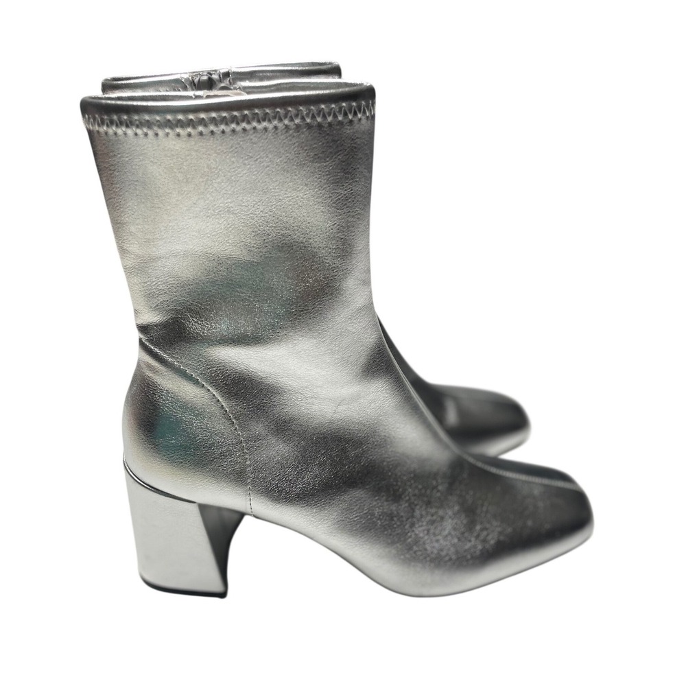 A New Day Pippa Stretch Silver Block Heel Boots Women's 7.5